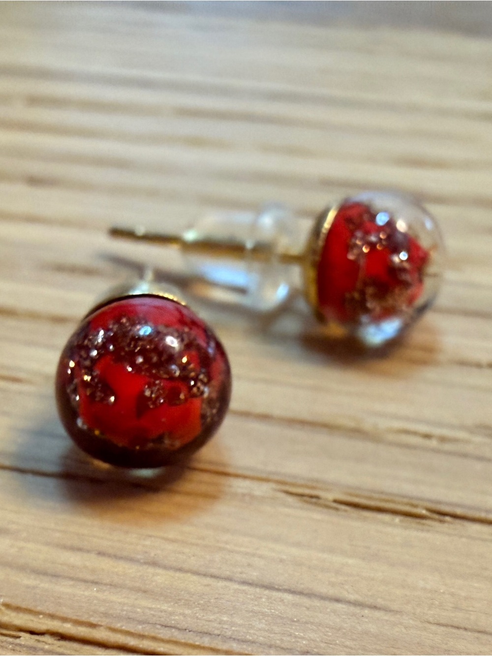 Red Murano Glass Globe Stud Earrings - Elegant Women's Jewelry